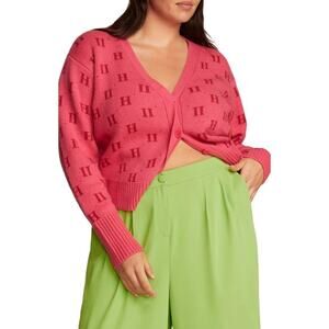 11 Honore Angie Cardigan Sweater Womens Size 3 Pink 11H Monogram Knit V-Neck NEW